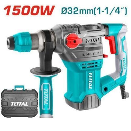 TOTAL Industrial 1500W Corded rotary Hammer Drill Machine 850RPM, 32mm In Concrete, 5.5J, 4400BPM, SDS Plus Chuck System, Electric Rotary Hammer Heavy Duty Grip Handle